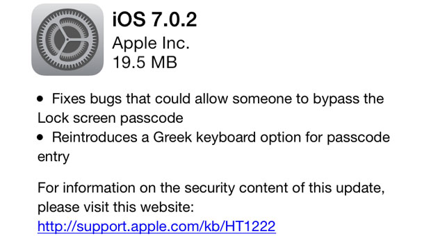 Apple update iOS 7.0.2