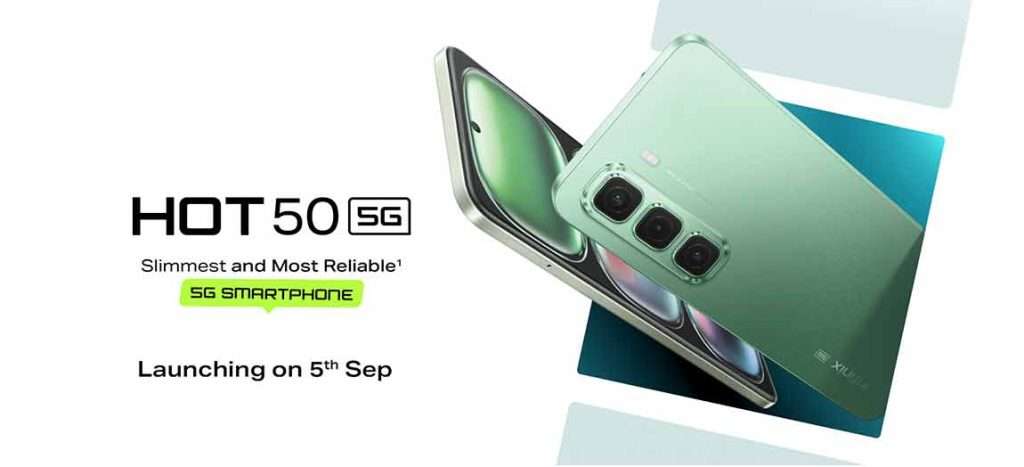 Infinix Hot 50 5G banner de su lanzamiento oficial en el mes de septiembre